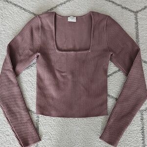 Abercrombie XS Ribbed Square Neck Ottoman Top Mauve Taupe